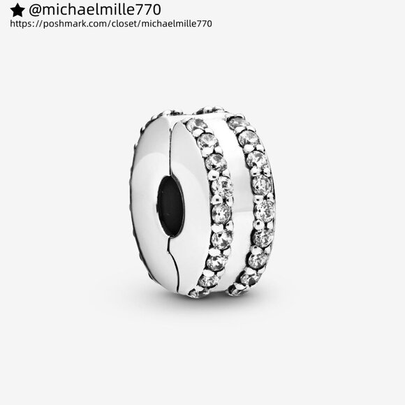 Pandora Double Lined Pavé Clip Charm - Picture 1 of 2